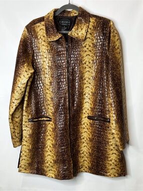 Selene Sport Brown & Tan Croc-Effect Leather Zip Coat